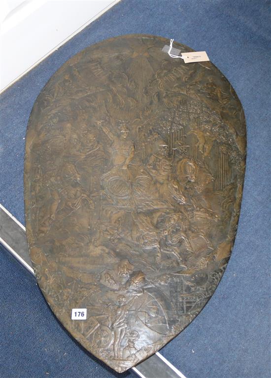 A 19th century Italian decorative bronze shield, Ialia Una E Libera, H 34in